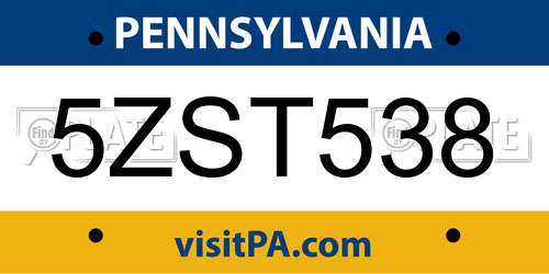 5ZST538 Pennsylvania License Plate