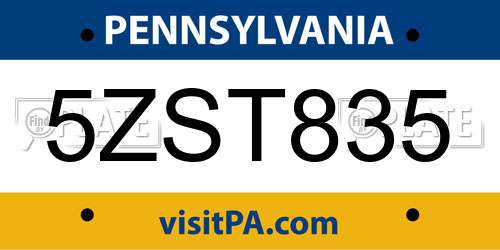 5ZST835 Pennsylvania License Plate