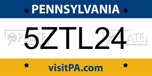 5ZTL24 Pennsylvania License Plate