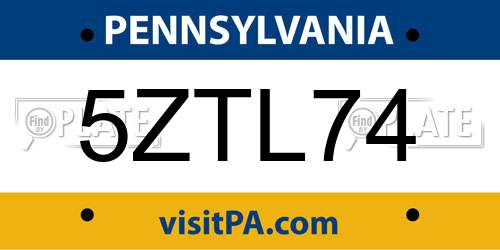 5ZTL74 Pennsylvania License Plate