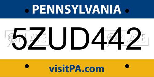 5ZUD442 Pennsylvania License Plate