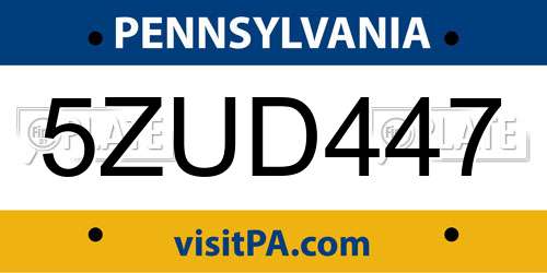 5ZUD447 Pennsylvania License Plate