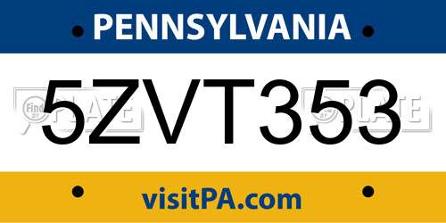 5ZVT353 Pennsylvania License Plate