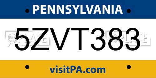 5ZVT383 Pennsylvania License Plate