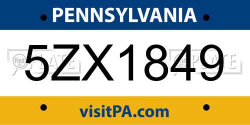 5ZX1849 Pennsylvania License Plate