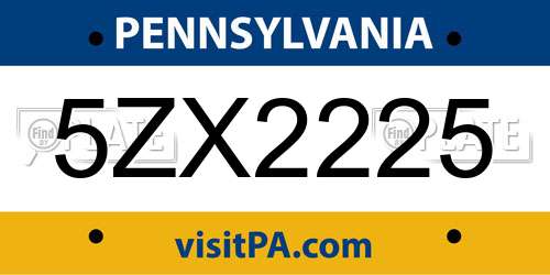 5ZX2225 Pennsylvania License Plate