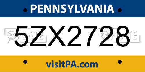 5ZX2728 Pennsylvania License Plate