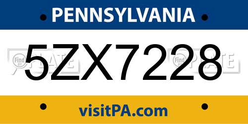 5ZX7228 Pennsylvania License Plate