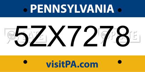 5ZX7278 Pennsylvania License Plate