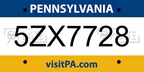 5ZX7728 Pennsylvania License Plate