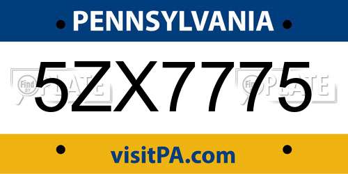 5ZX7775 Pennsylvania License Plate