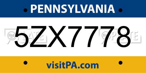 5ZX7778 Pennsylvania License Plate