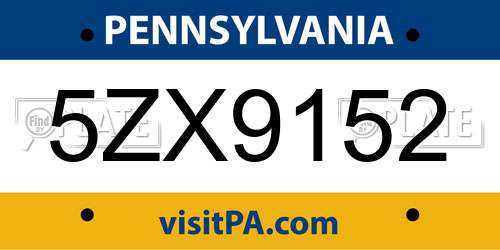 5ZX9152 Pennsylvania License Plate