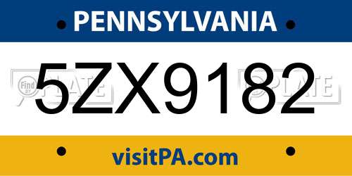 5ZX9182 Pennsylvania License Plate