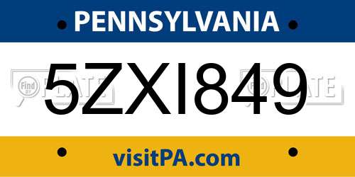 5ZXI849 Pennsylvania License Plate