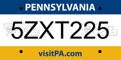5ZXT225 Pennsylvania License Plate
