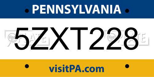 5ZXT228 Pennsylvania License Plate