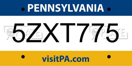 5ZXT775 Pennsylvania License Plate
