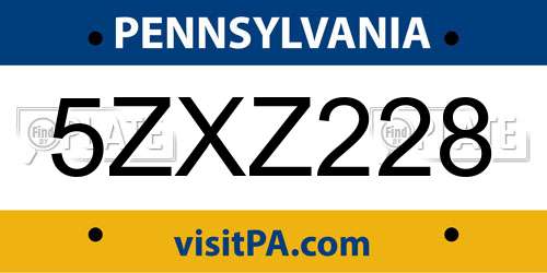 5ZXZ228 Pennsylvania License Plate