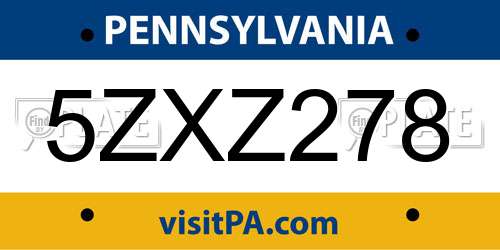5ZXZ278 Pennsylvania License Plate