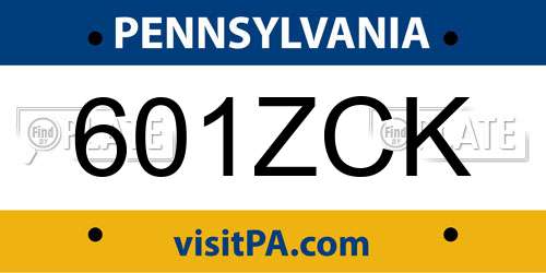 601ZCK Pennsylvania License Plate