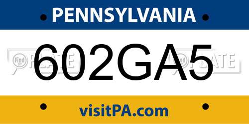 602GA5 Pennsylvania License Plate