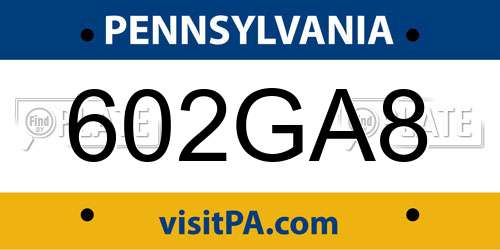 602GA8 Pennsylvania License Plate