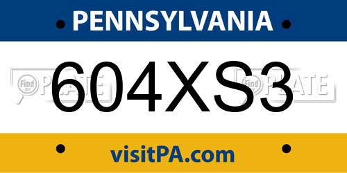 604XS3 Pennsylvania License Plate