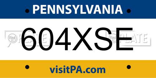 604XSE Pennsylvania License Plate