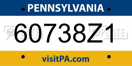 60738Z1 Pennsylvania License Plate