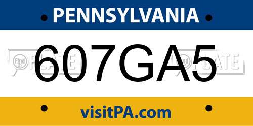 607GA5 Pennsylvania License Plate
