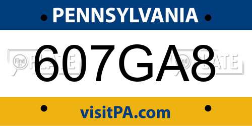 607GA8 Pennsylvania License Plate