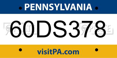 60DS378 Pennsylvania License Plate