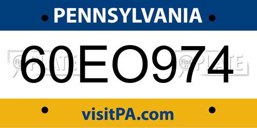 60EO974 Pennsylvania License Plate