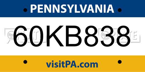 60KB838 Pennsylvania License Plate