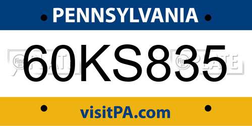 60KS835 Pennsylvania License Plate