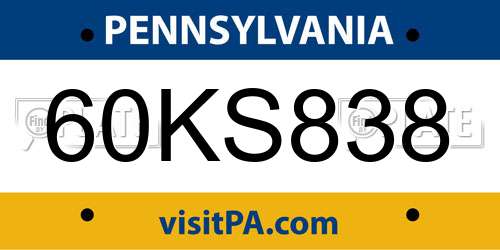 60KS838 Pennsylvania License Plate