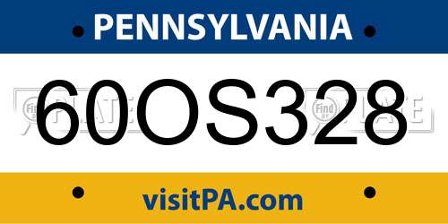 60OS328 Pennsylvania License Plate