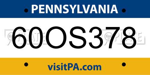 60OS378 Pennsylvania License Plate