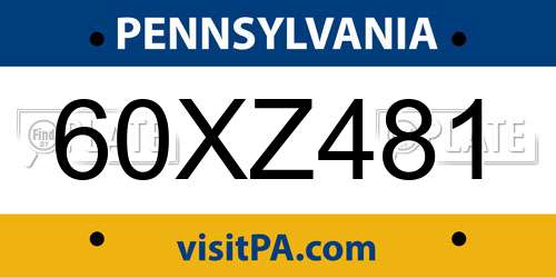 60XZ481 Pennsylvania License Plate