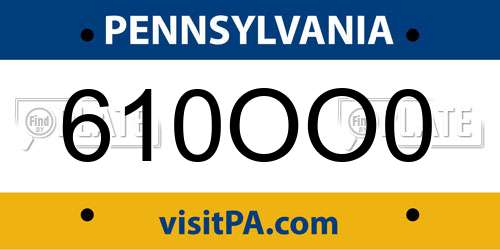 610OO0 Pennsylvania License Plate