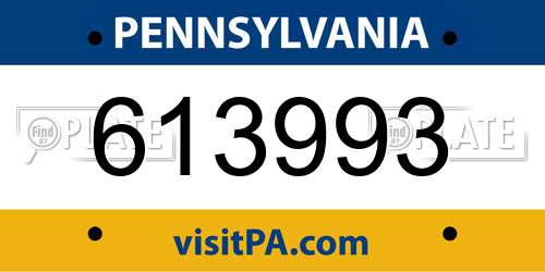 613993 Pennsylvania License Plate