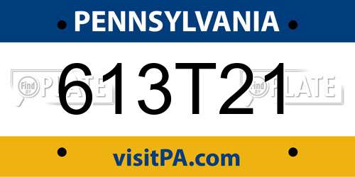 613T21 Pennsylvania License Plate