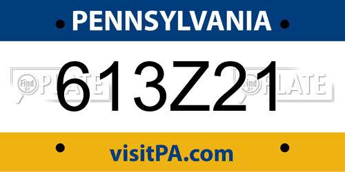 613Z21 Pennsylvania License Plate