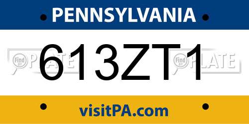 613ZT1 Pennsylvania License Plate