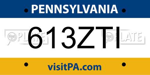 613ZTI Pennsylvania License Plate