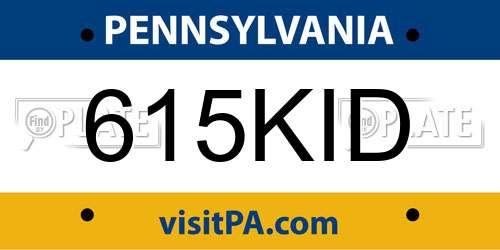 615KID Pennsylvania License Plate