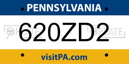 620ZD2 Pennsylvania License Plate
