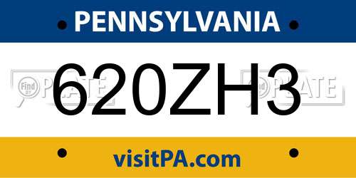 620ZH3 Pennsylvania License Plate