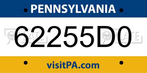 62255D0 Pennsylvania License Plate